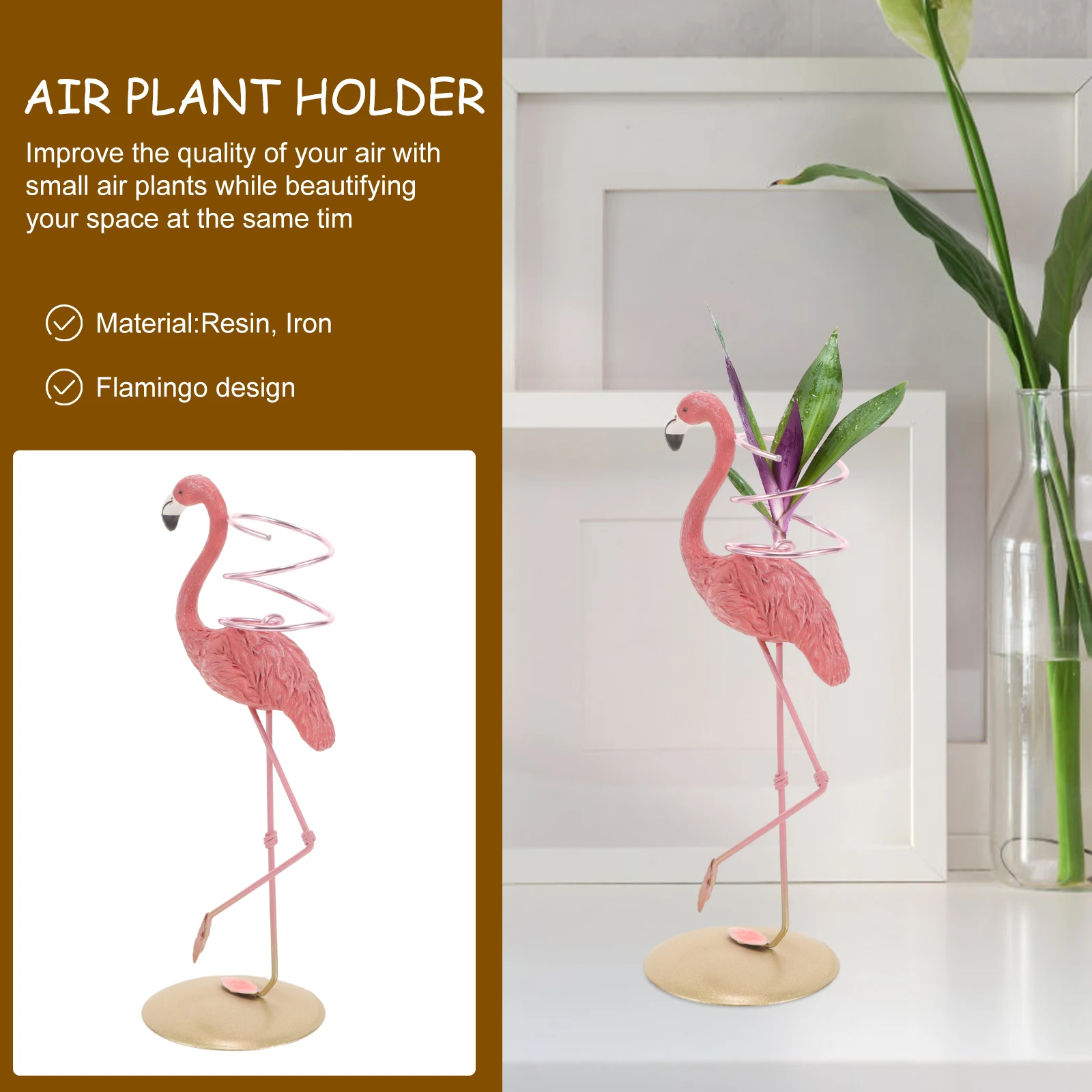 

Creative Air Holder Flamingo Design Resin Stand For Home Office Decorative Plant Rack Ventilated Makeup Sponge Drying Holder Air