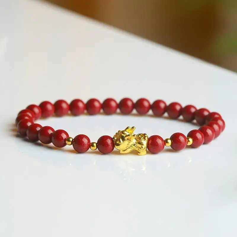 Adjustable Fengshui Pixiu Bracelet Natural Cinnabar Beads Wealth Attracting  for Men Women Birthday Gift