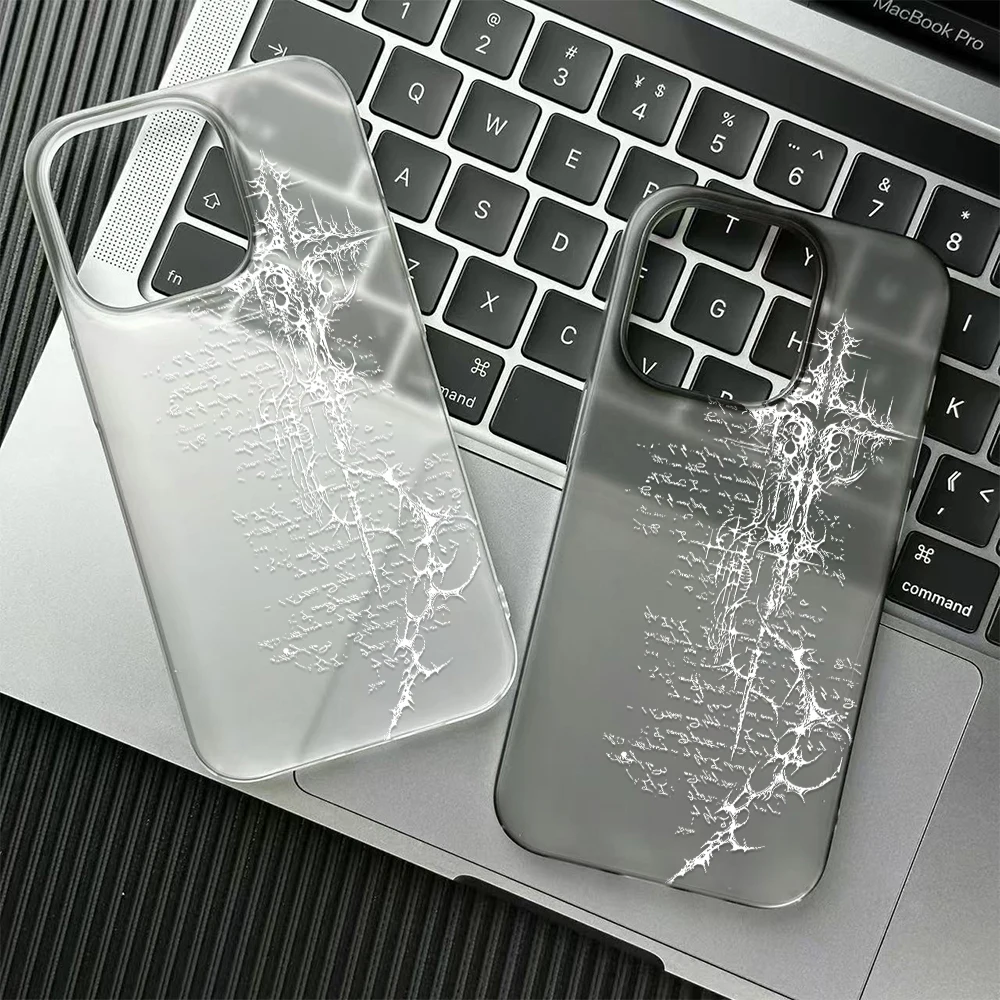 Capa de Celular Gótica com Cruz e Espinhos Brancos para iPhone 17 16 15 14 Plus 13 12 11 Pro Max 17 Air, Capa de Celular em TPU Macio à Prova de Choque
