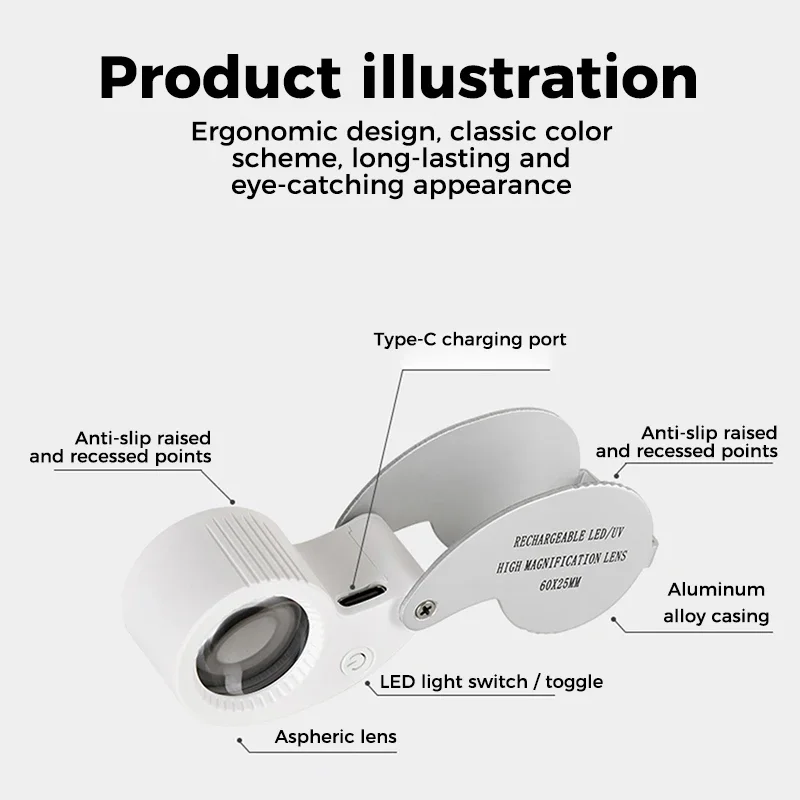 عدسة مكبرة محمولة قابلة للطي 40X 60X، نظارات مكبرة مع 9 مصابيح LED، عدسة مجوهرات مكبرة مضيئة لطوابع العملات المعدنية العتيقة