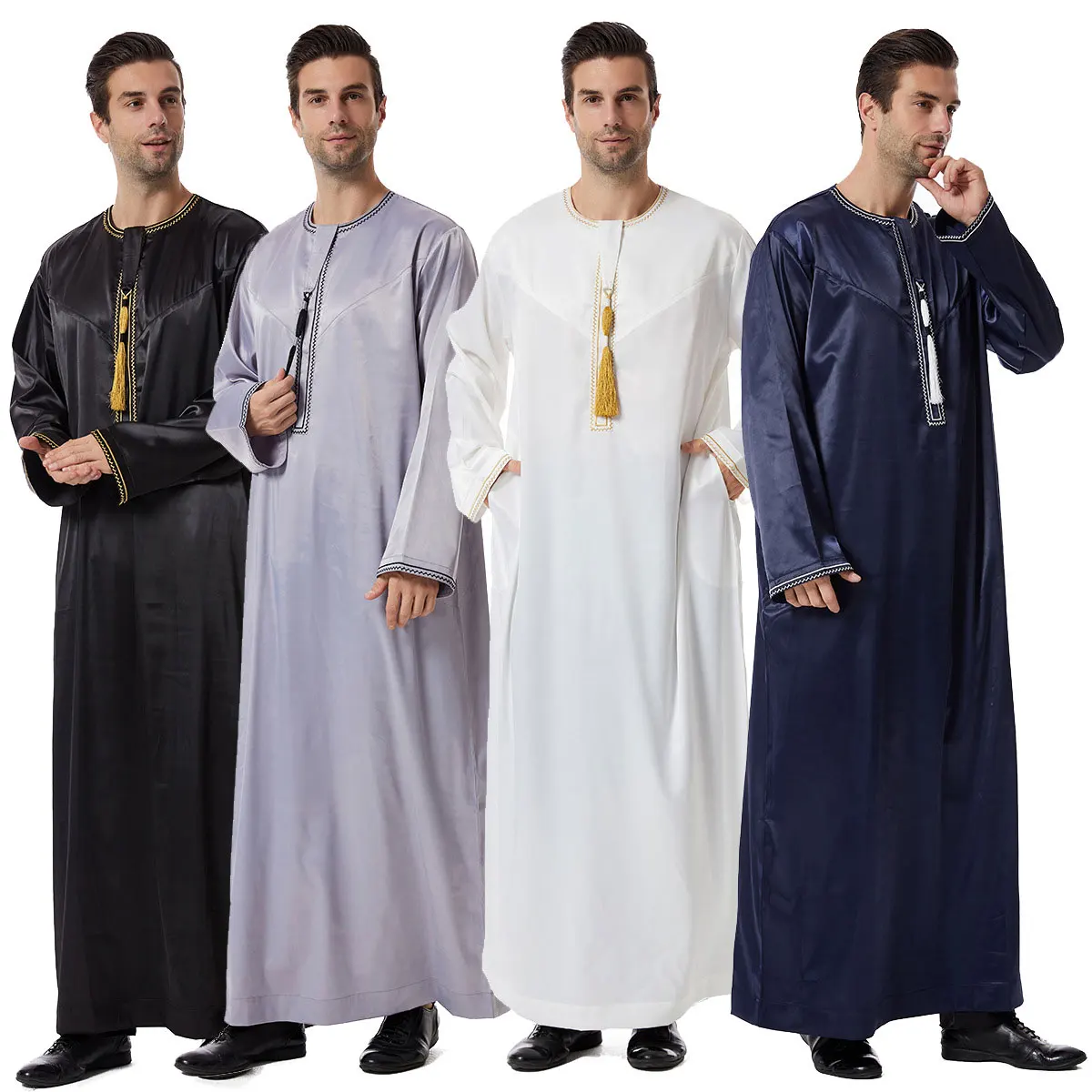 

Islamic Men Caftan Saudi Arabic Long Pocket Tunic Tassel Muslim Abayas Clothing Saudi Dress Dubai Turkey Qamis Homme Jubba Thobe