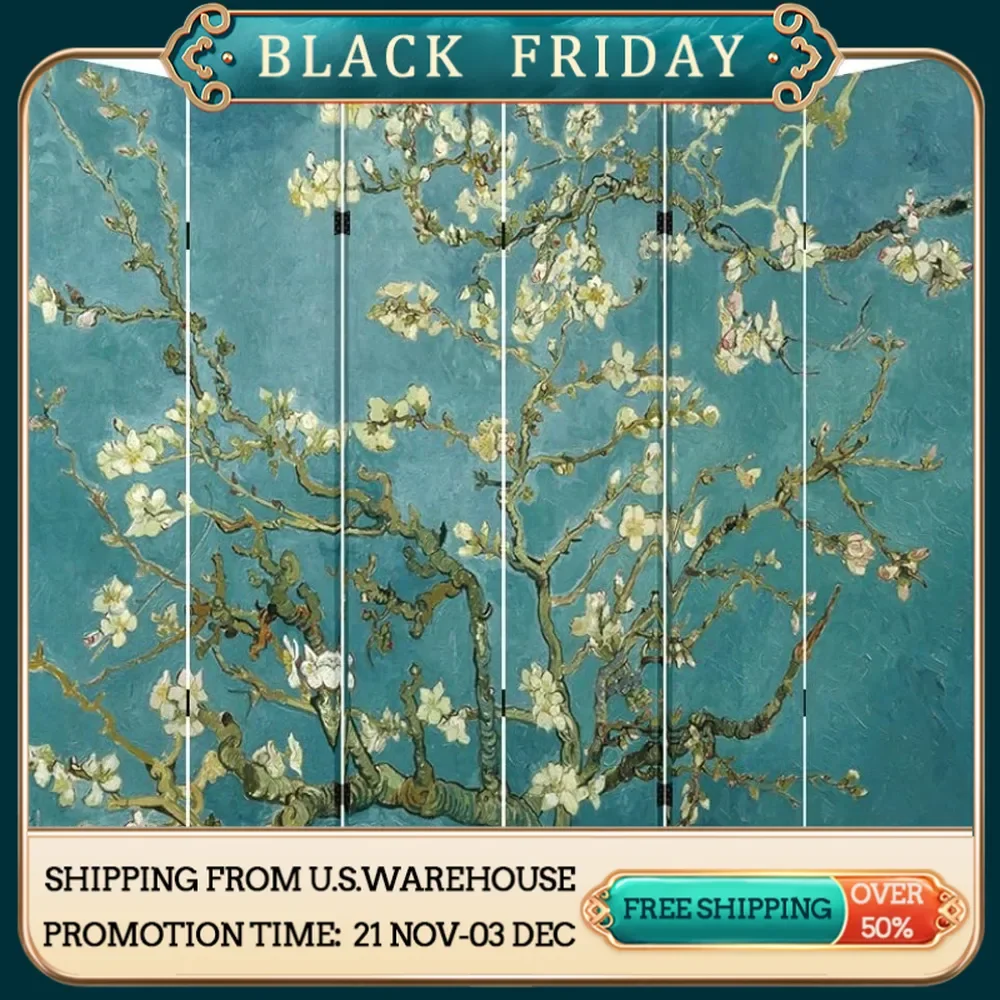 Folding Screen Canvas Privacy Partition Room Divider - Vincent Van Gogh Almond Blossoms (6 Panels)Saving Versatility