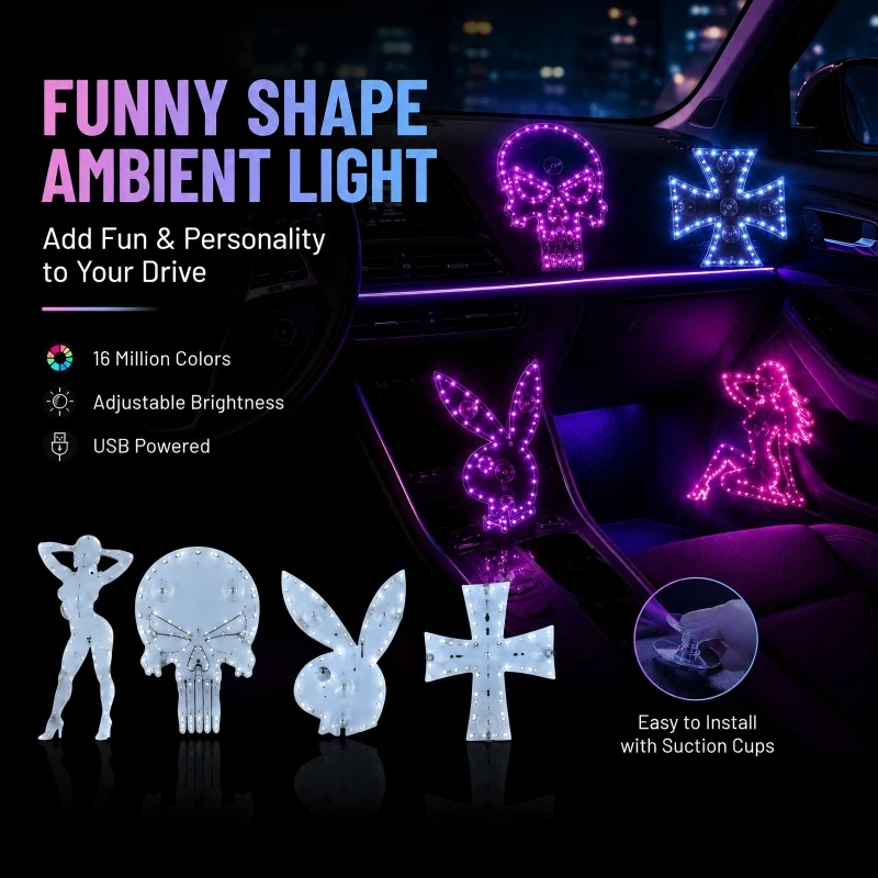 

CF Hot Sale LED Trucker Decorative Light Funny Skull Bunny Cross Girl Windshield Ambient Lamp Car Truck Interior Decor
