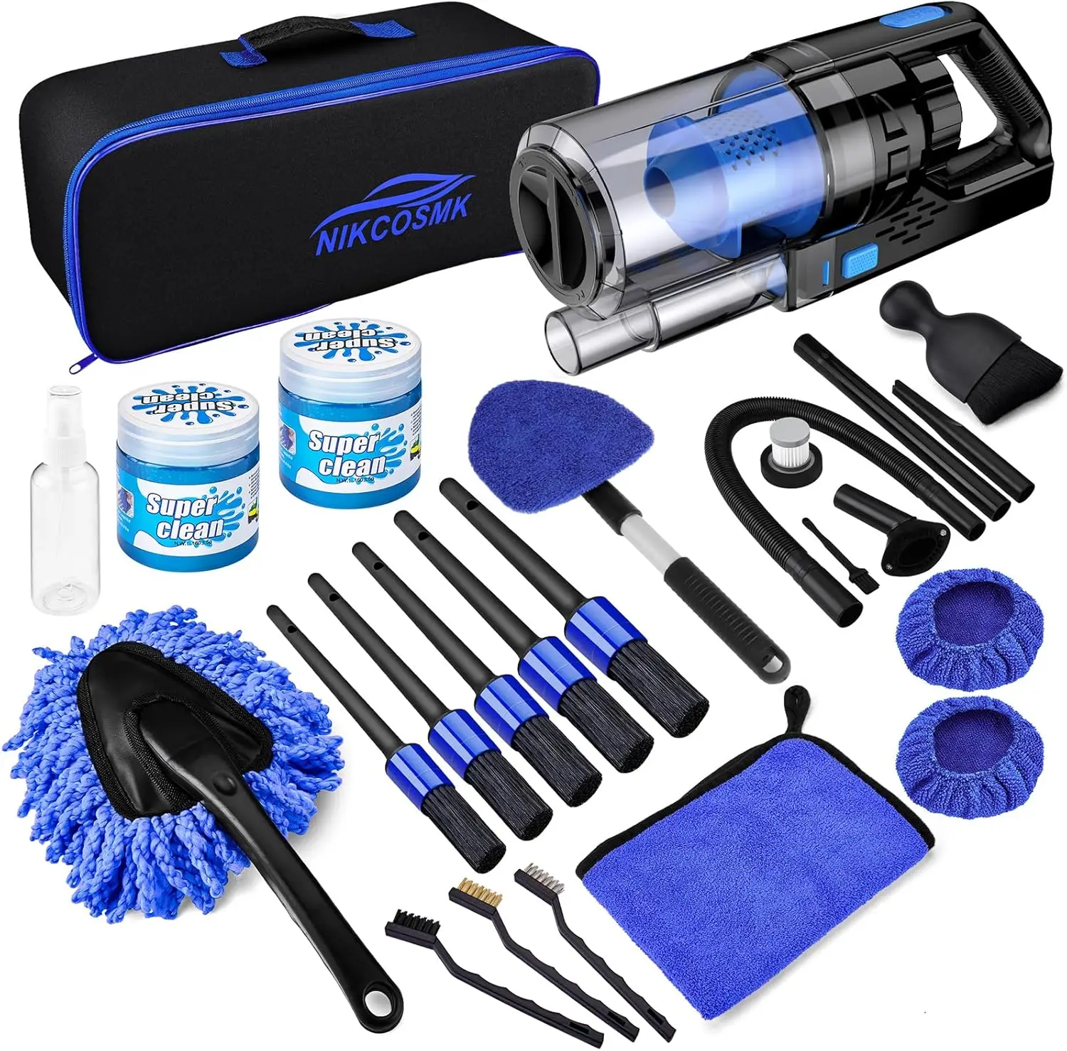

17-Piece Car Interior Cleaning Kit with Vacuum, Brushes, Windshield Tool & Storage Bag