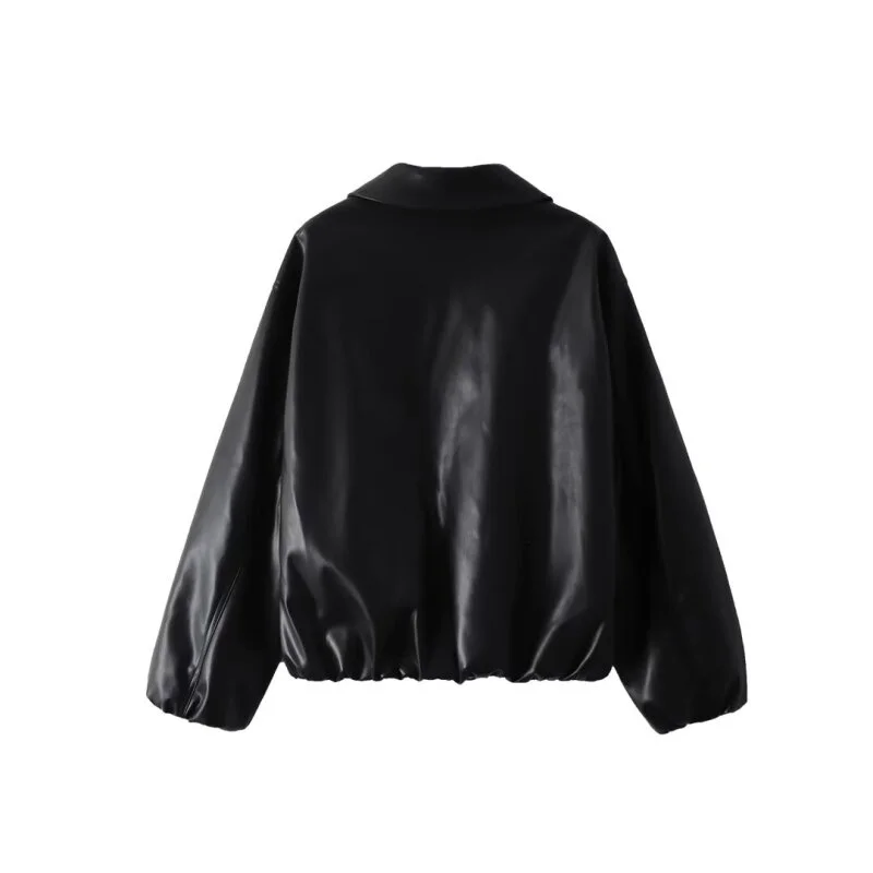 Kurtka damska ze sztucznej skóry w stylu motocyklowym, streetwear, retro, z długim rękawem, zapinana na zamek, prosta kurtka, odzież wierzchnia, na zimę.