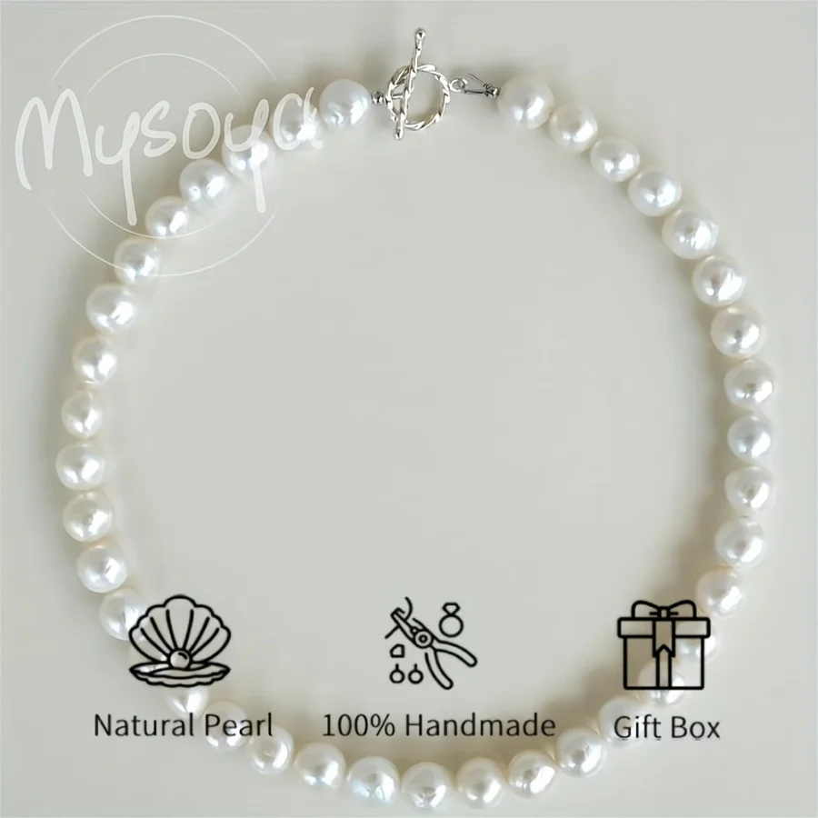 

Mysoya Freshwater Pearl Wrinkled Pearl Necklace, 8-10mm Pearls, Gift Box Gift for Him/ her for Birthdays, and Valentine's Day