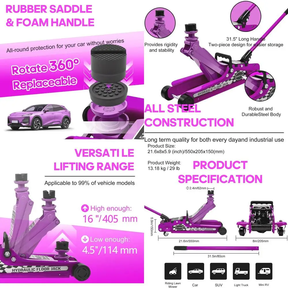 

Компактный гоночный домкрат 2,5 т, розовый, диапазон подъема 4,5-15,44, однопоршневой насос