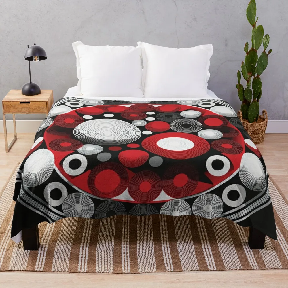 A pattern design with circles in high-contrast colors like black, white, and red. Throw Blanket Multi-Purpose Heavy Blankets