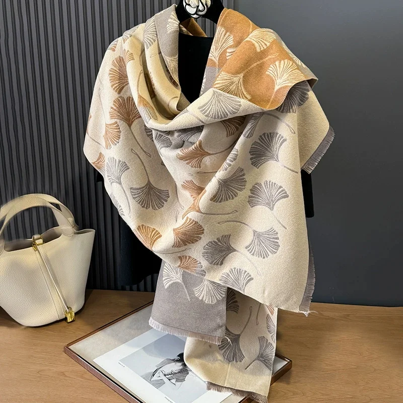 

New Autumn Winter Thick Warm Scarves Women Men Print Scarf Fashion Double-sided High-end Shawl Imitation Cashmere Wraps Poncho