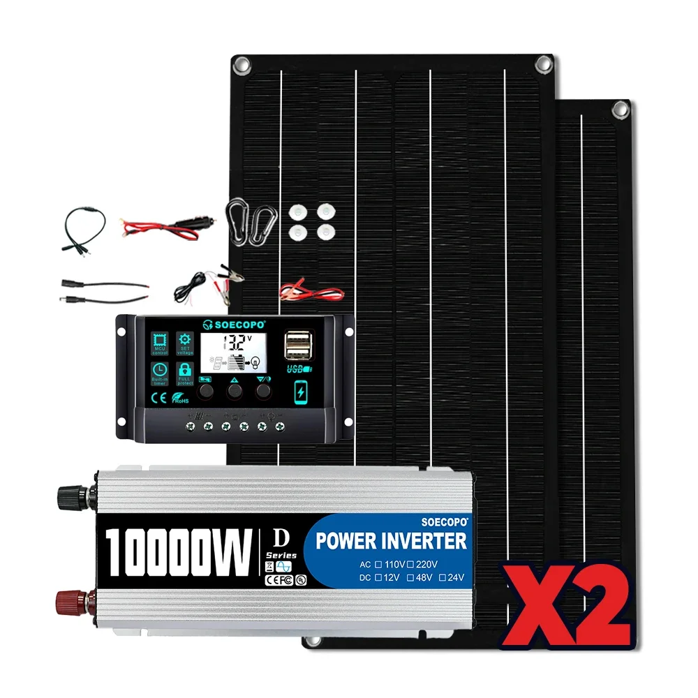 SOECOPO 10000W volledige draagbare zonne-kit DC 12V - AC 110V / 220V omvormer complete zonne-energiekit thuis RV 100A controller camping - afbeelding 2