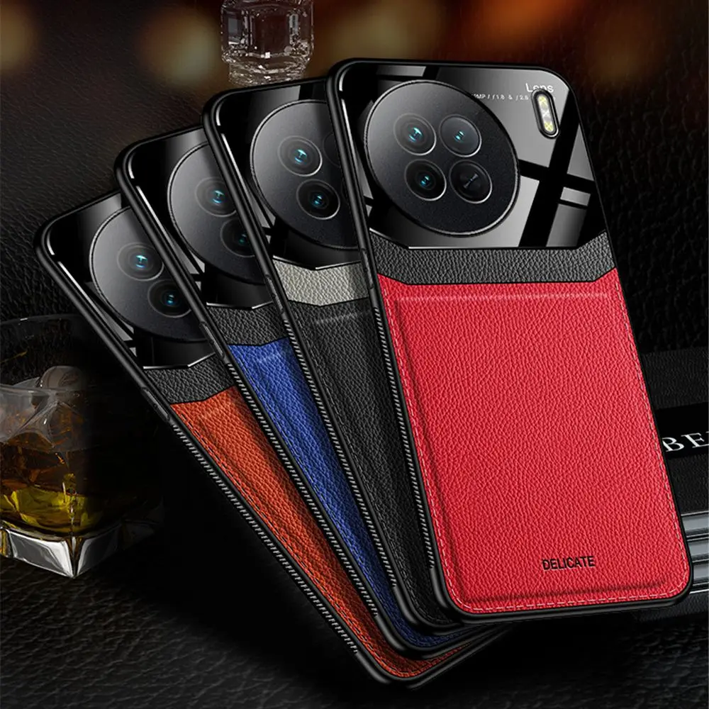 for Vivo X90 Pro Case Plexiglass Back Leather Cover on VivoX90 X90Pro Plus X 90 90X 5G Silicone Frame Bumper