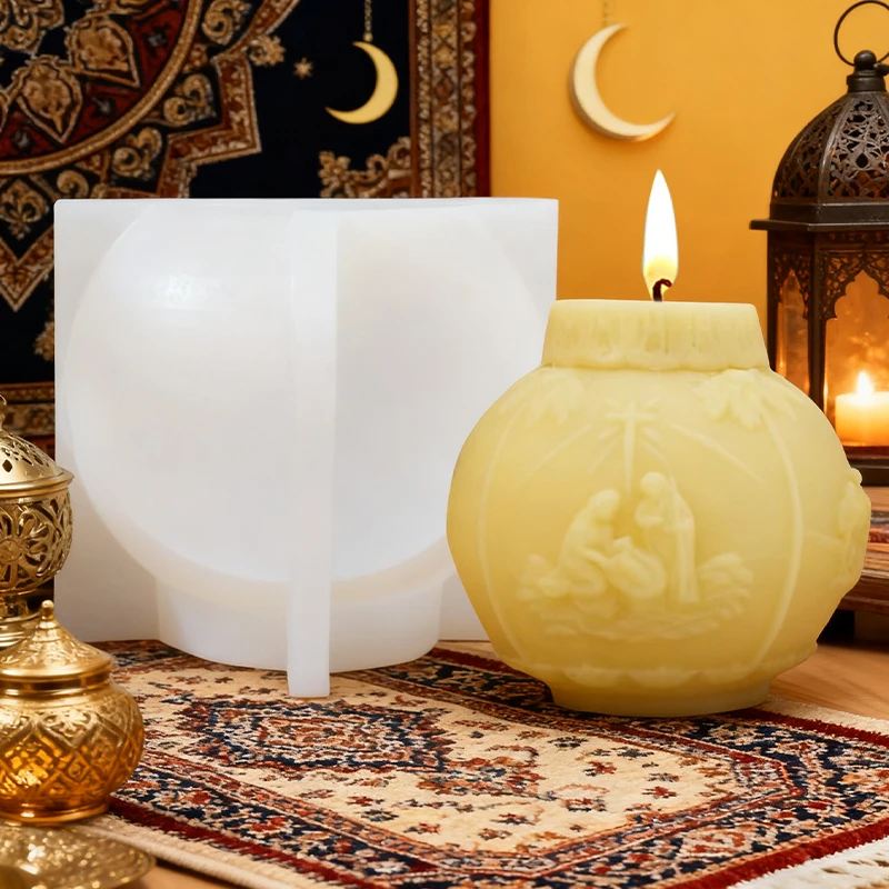 Tempel Schloss Relief Muster Sphärische Kerze Stand Form DIY Ramadan Dekoration Handgemachte Seife Silikon Form