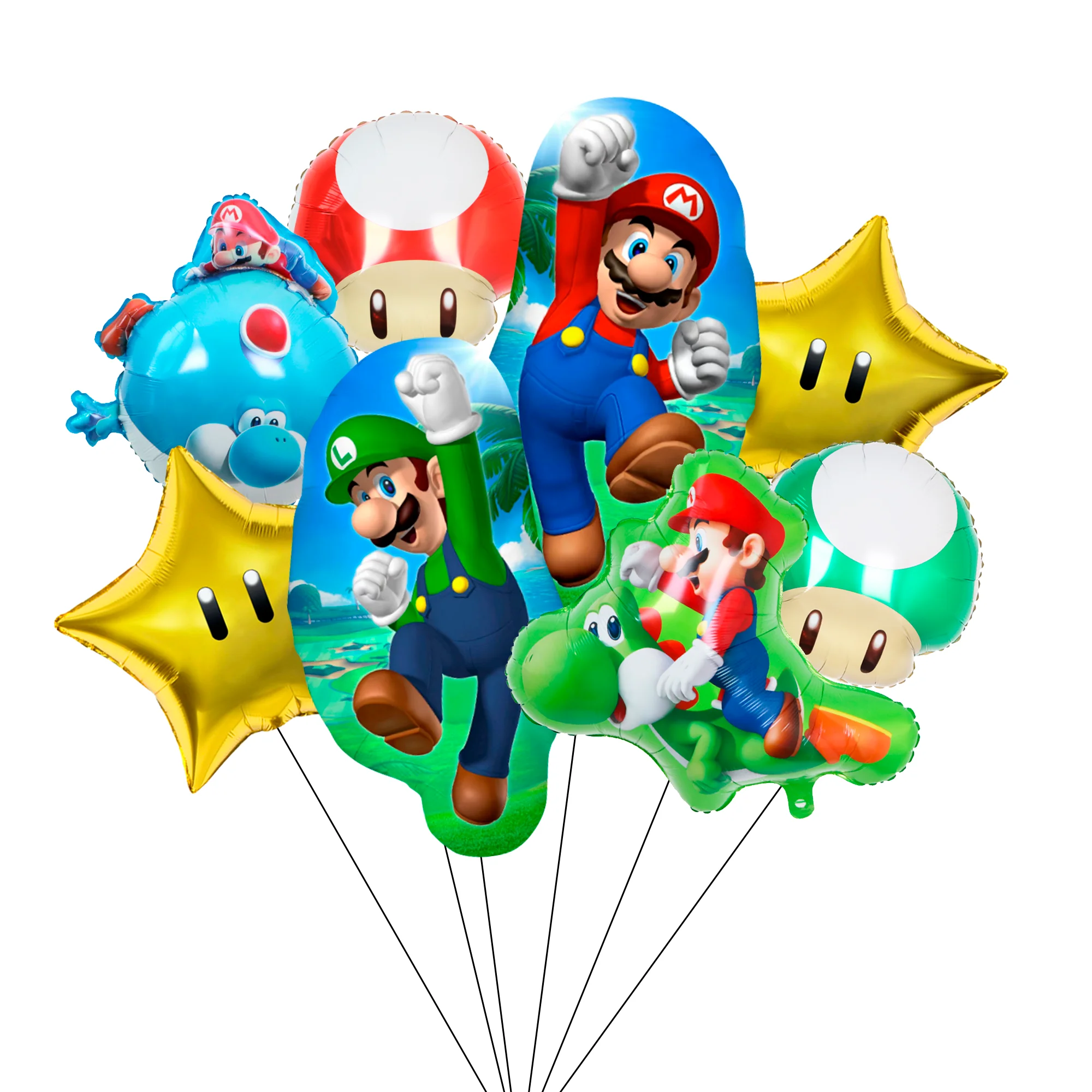 8 pièces Super Mario décorations de fête ballons Super Mario Bros ballons comprenant Mario champignon feuille ballon et étoiles feuille ballons
