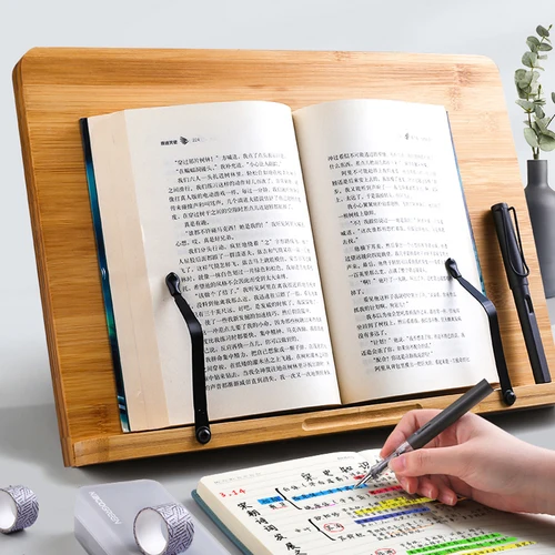 Imagen 2 del producto Soporte de lectura ajustable para tableta, soporte para libros para sala de estudio en casa, soporte plegable para libros de cocina, sujetalibros de cocina fijo, estante de madera