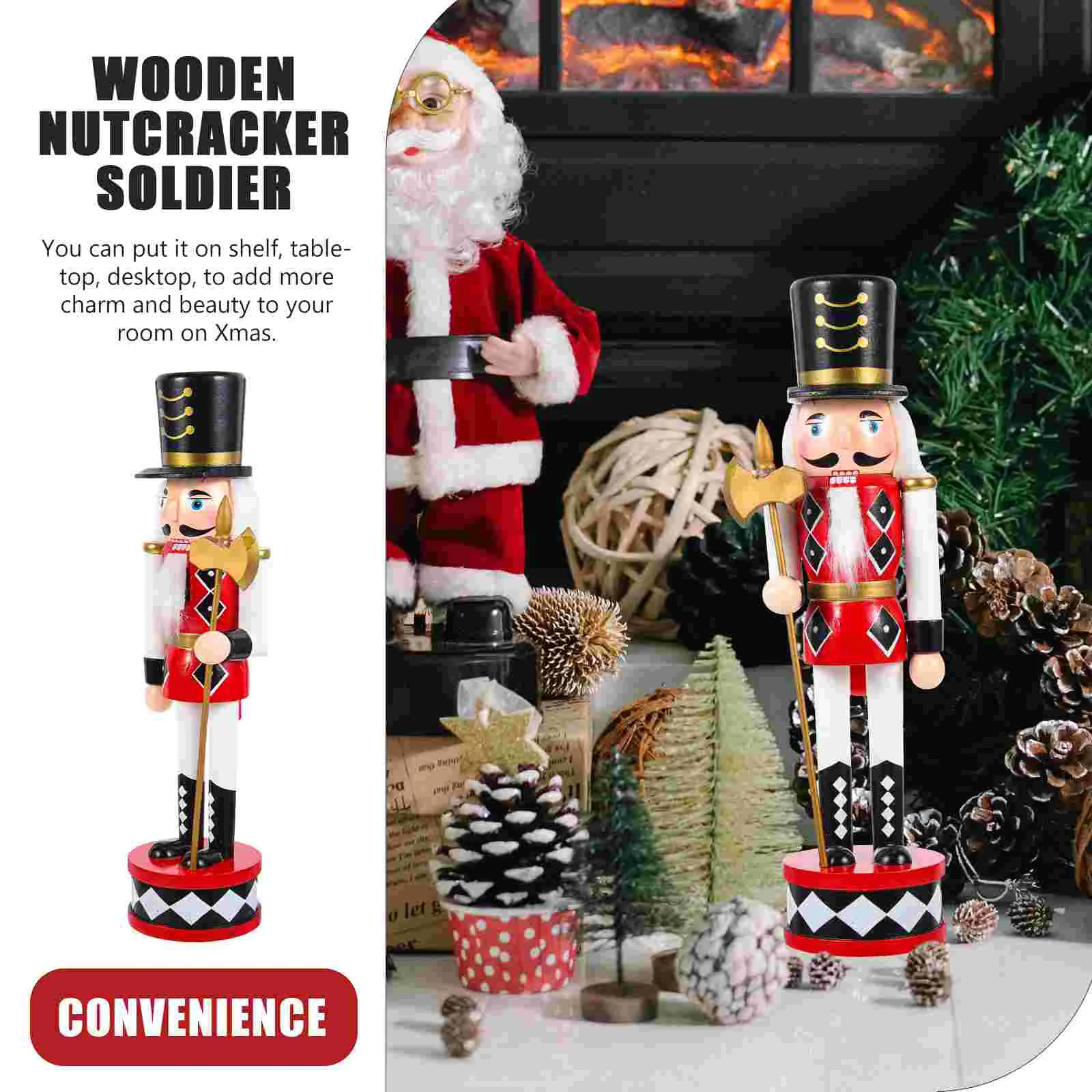 Xmas Party Supplies Standing Drum Nutcracker Toy Wood Nutcrackers Decor Fireplace