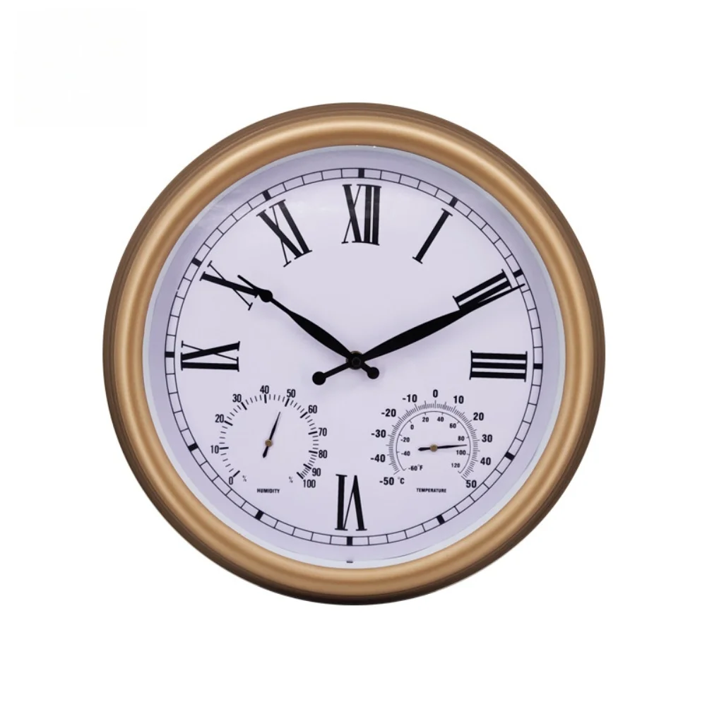 15 Inch Wall Clock Battery Powered Silent Non Ticking with Temperature Humidity Meter for Indoor Outdoor Spaces