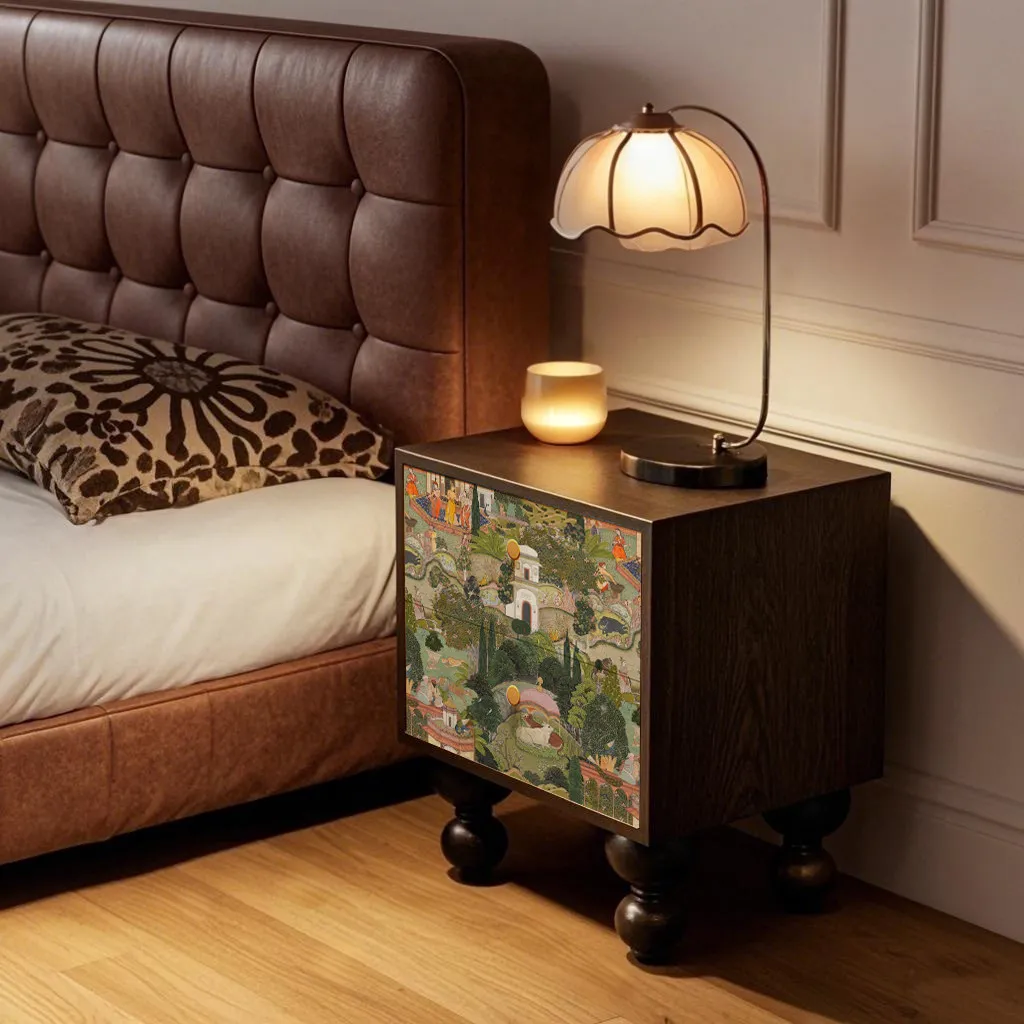 French retro solid wood bedside table household bedroom small light luxury high-end architectural painting  bedside table