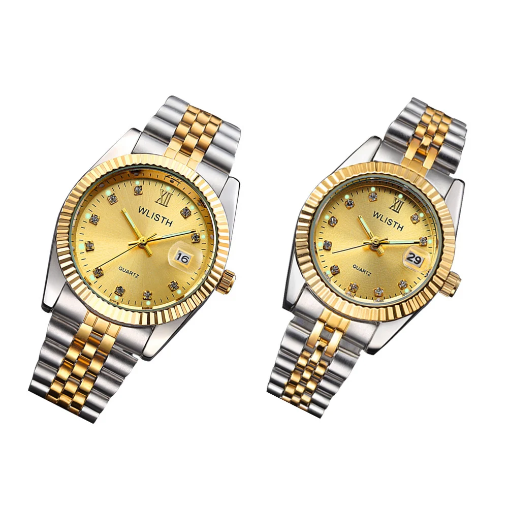 2 Pcs Couple Watch Lovers Stainless Steel Strap Simple Quartz Fashionable Wrist Case Material: Alloy for
