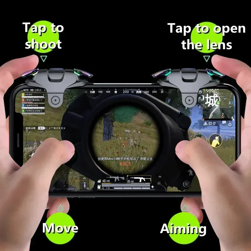 Disparador de juego para móvil, 2 piezas, 4 dedos, PUBG, puntería, tiro libre, fuego, L1 Pulse R1, ABS físico, botones de aleación, controlador de