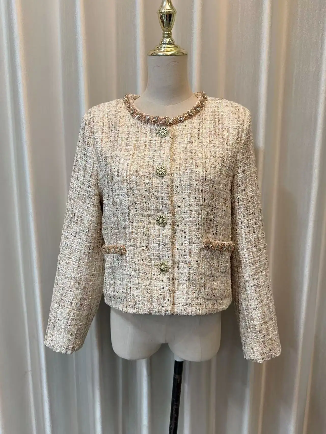 

Princess Tweed Fragrance Jacket Round Neck Slimming Temperament Winter Women Coats