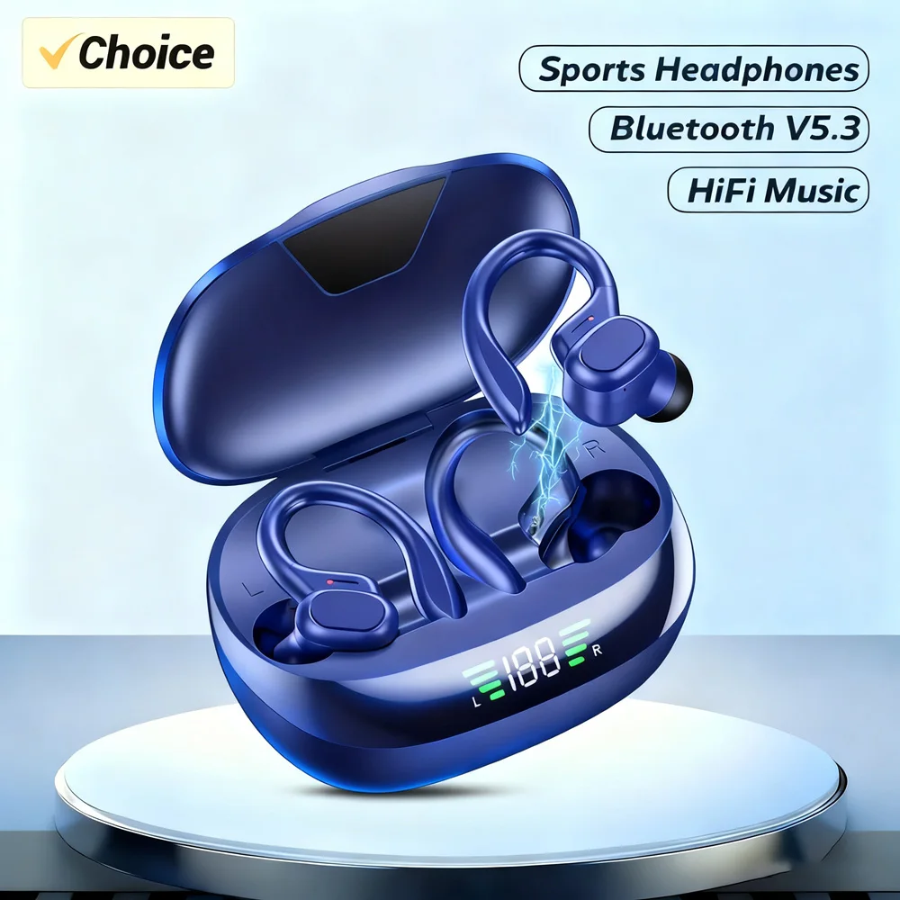 سماعات بلوتوث لاسلكية أصلية مزودة بخطاف للأذن سماعات أذن استريو رياضية مقاومة للماء للتمرين والجري الرياضي