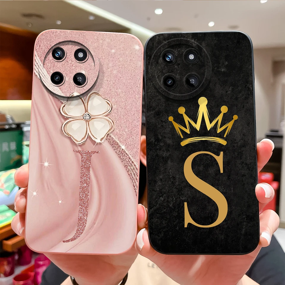 

For OPPO Realme 11 Case Pink Flower Letter Liquid Protective Non-slip Creative Soft Bumper For realme 11 Realme11 Coque Funda