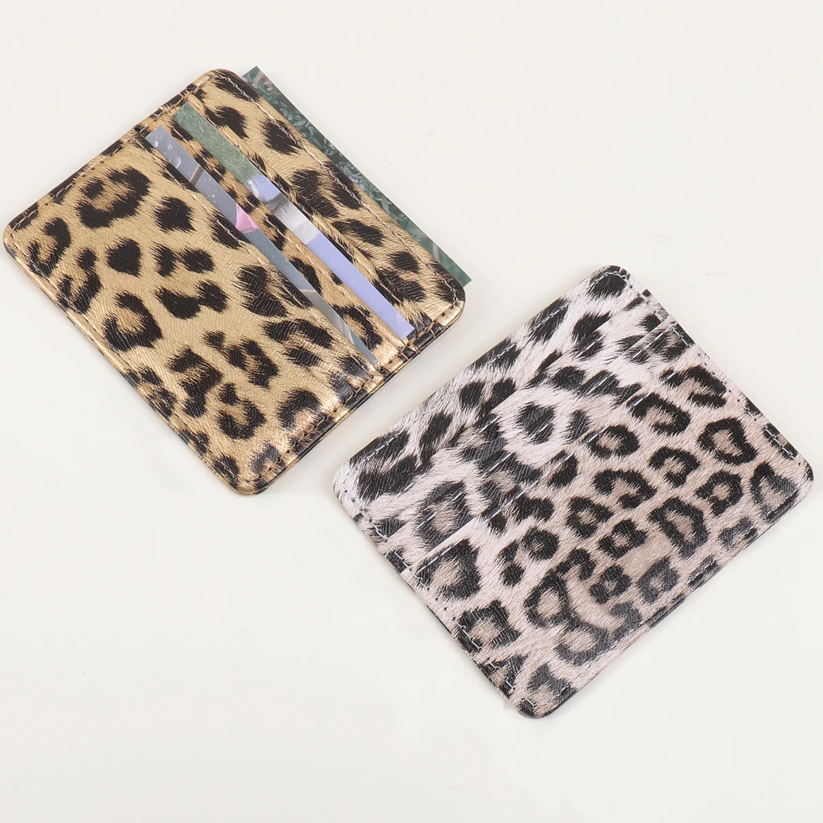 Cartera de Tarjetas con Estampado de Leopardo, Unisex, de Cuero PU, para Tarjetas de Crédito, Identificación, Banco y Autobús