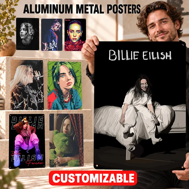 Billie Eilish Singer Printed Posters Customized Aluminum Metal Sign Music Inspired Design Wall Art For Home Recording Studio
