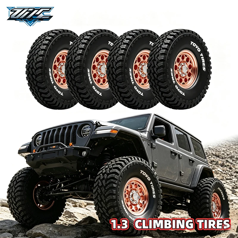 High‑Grip Rubber 1.3 Inch Beadlock Wheels and Tires Outer Diameter 65mm for 1/18 1/24 TRX4M SCX24 AX24 FCX18 FCX24 Upgrade Parts