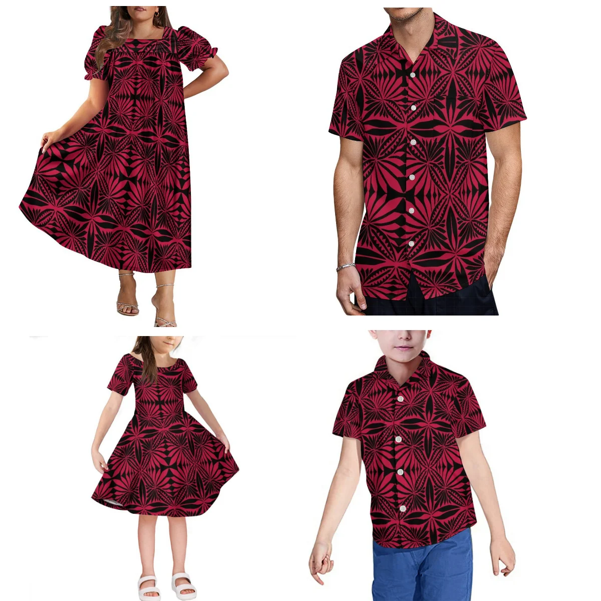 High Quality Samoan Club Family Party Clothing Mother-Daughter Mumu Dress And Father-Son Dress Polynesian Vintage Print Design