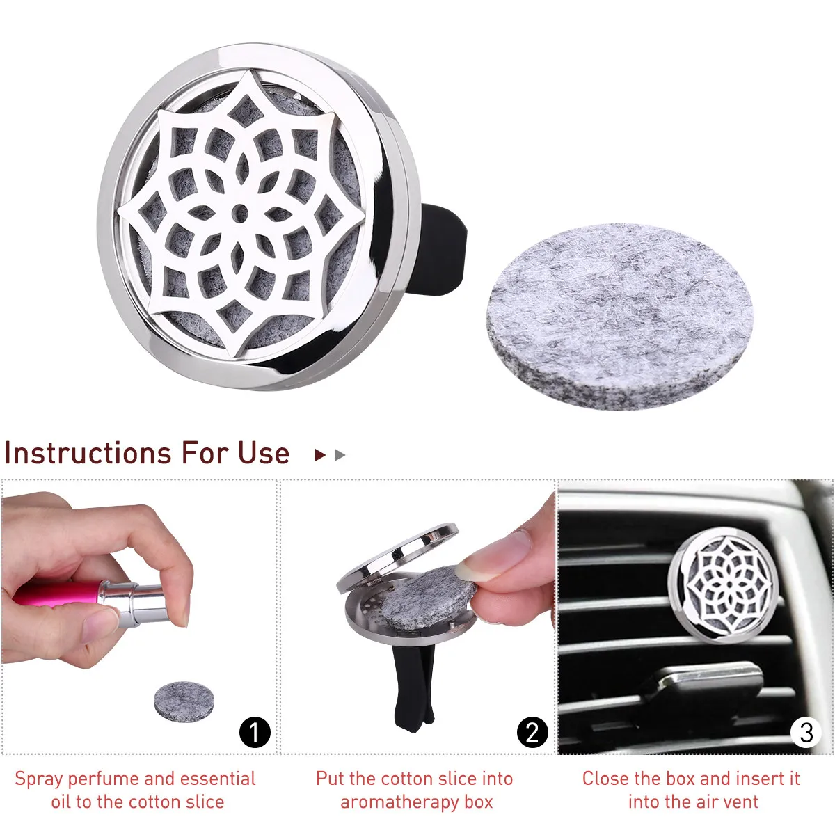 

Washable Felt Refill Pads Car Aromatherapy Diffuser Clip 316L Stainless Steel Sunflower Shape for Home Freshener