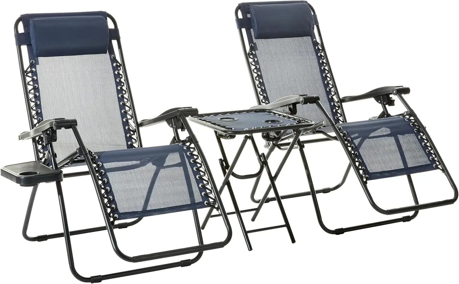 Outdoor Mesh Adjustable Zero Gravity Lounge Chair Recliners with Side Table, 35 x 26 x 43 inches, Blue