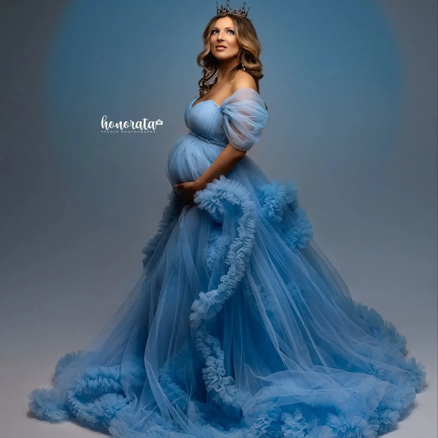 Sky Blue Maternity Gowns for Photo Pretty Sweetheart Prom Dresses Pregnant Babyshower Photography Props Slit Vestidos De Noche