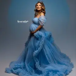 Sky Blue Maternity Gowns for Photo Pretty Sweetheart Prom Dresses Pregnant Babyshower Photography Props Slit Vestidos De Noche