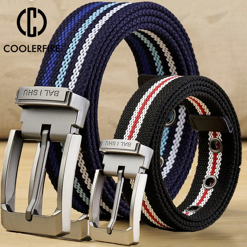 Men's Fabric Belt Canvas Belt for Drilled Webbing Casual Fashion Men's Trousers Belts Jeans Male Waist Belt Striped Strap HB072