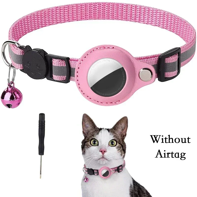 Pet Products Anti-Lost Cat Collar for Airtag Tracker Protective Case with Bell No GPS Reflective Cats Necklace Kitten Accesories view 5