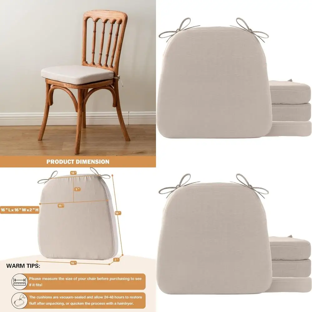 

Набор из 4 нескользящих съемных подушек для обеденных стульев, 16x16x2 дюймов, бежевый