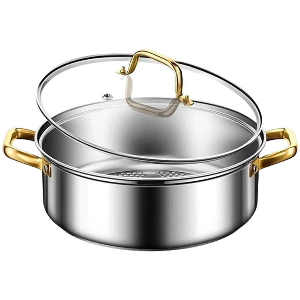 

Кастрюля для хот-пота в стиле «Мандариновый утёнок» с крышкой из закалённого стекла, изготовленная из нержавеющей стали 201, для различных способов приготовления