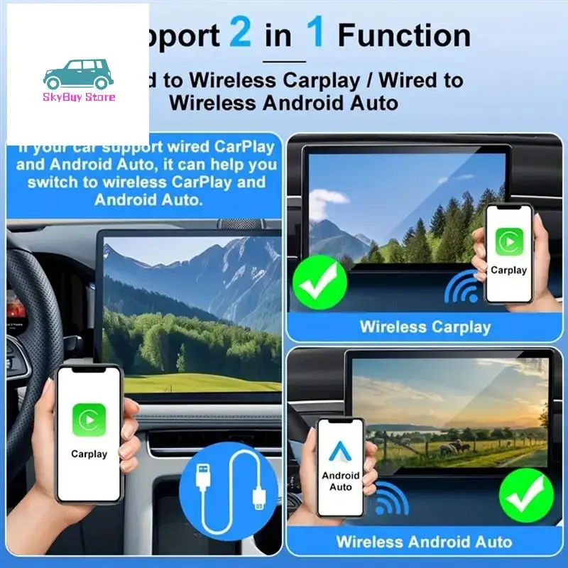 

WIFI6 Dual Interface Wireless Carplay Adapter 2In1 Carplay+Android Auto USB-A And USB-C For Wireled Carplay To Wireless