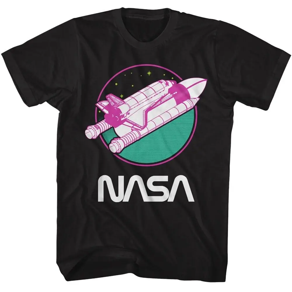 Shuttle Launch Men's T Shirt USA Neon Orbiter Station Black Cotton Merch