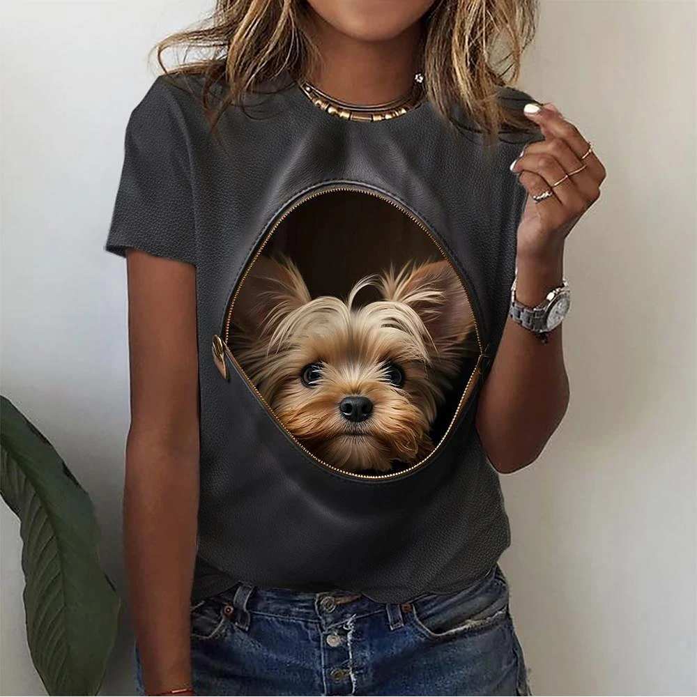 Cartoon Dog Women's T-Shirts Cute Animal 3d Print T-Shirt Harajuku Casual Short Sleeve Top Tee O Neck Oversized Female Clothing