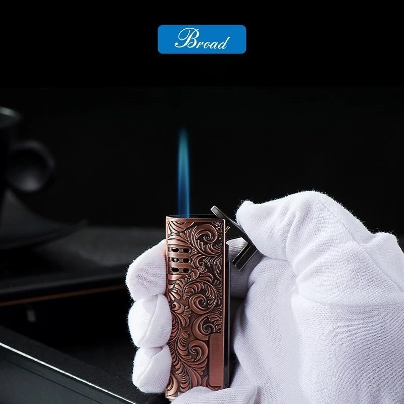 3D Embossed Gas Lighters Windproof Direct Dual Fire Lighter Metal Windproof Jet Fire Classic Vintage Cigar Lighter Men\'s Gifts