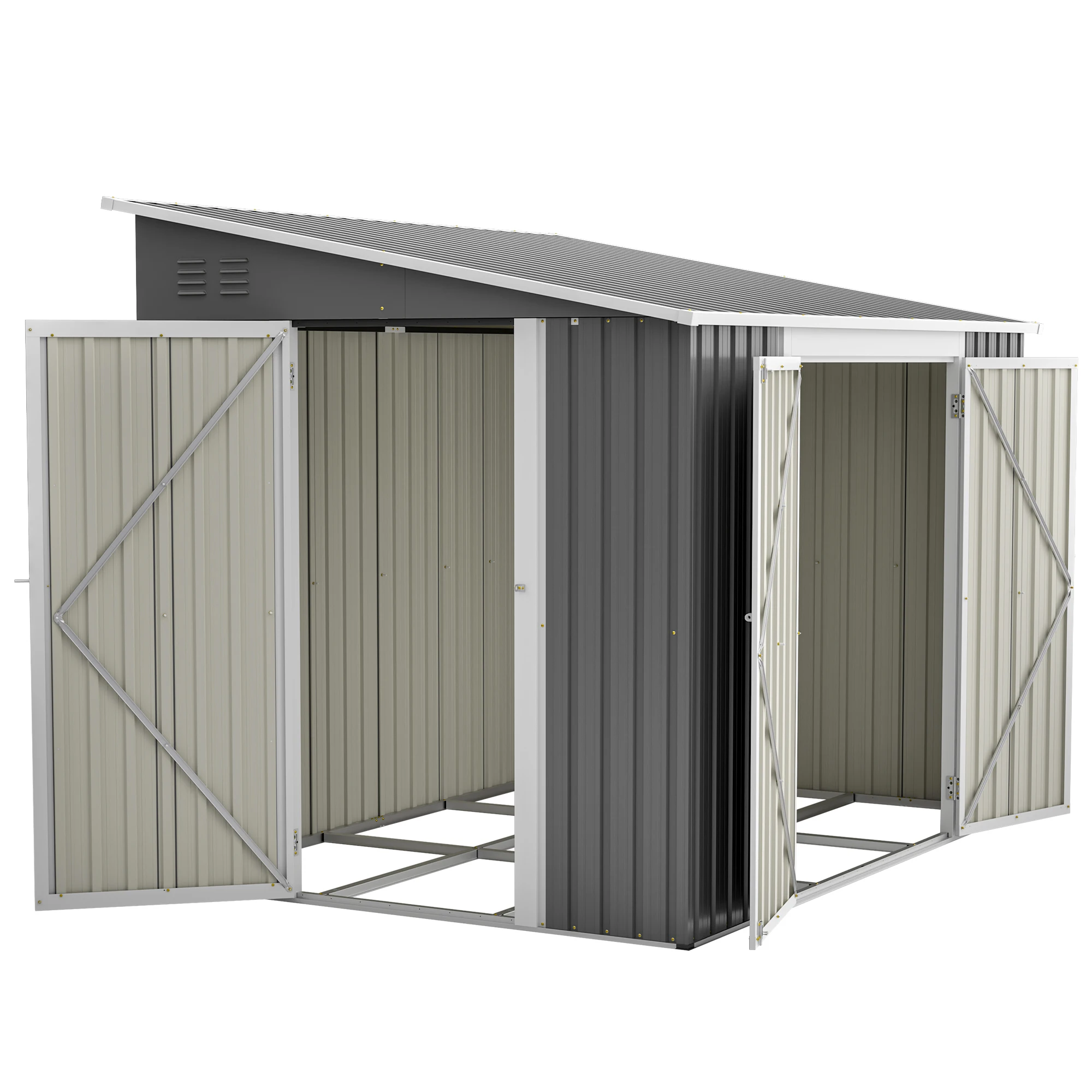 LZBEITEM 6 x 8 FT Metal Outdoor Storage Shed, Garden Tool Storage House with 2 Lockable Door for Backyard, Patio, Lawn, Gray