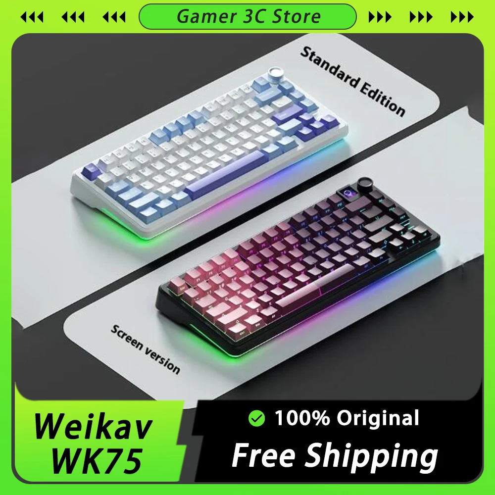 Weikav WK75 Mechanical Keyboard Tri Mode Wireless Keyboard Custom 4000mAh RGB Hot Swap With Screen Gaming Keyboard PC Accessory