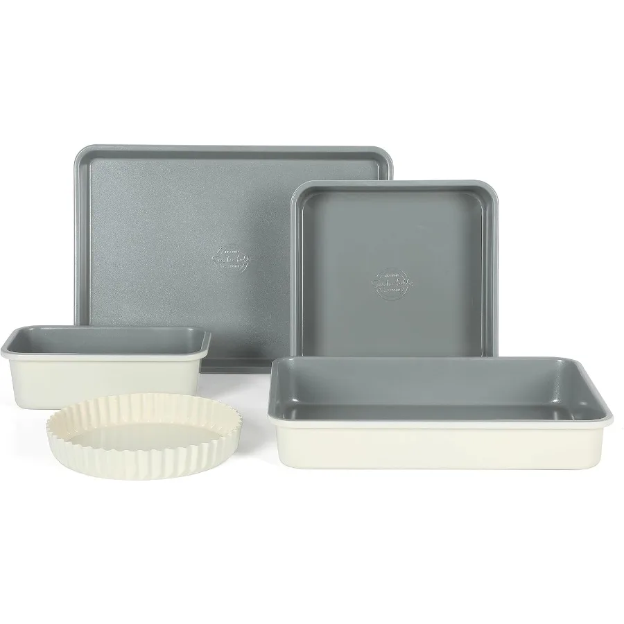 

Кухонные формы для выпечки из углеродистой стали Essential, набор форм для выпечки с премиум-класса PFOA, PFAS, серый цвет без ПТФЭ, антипригарный - льняной белый внешний вид
