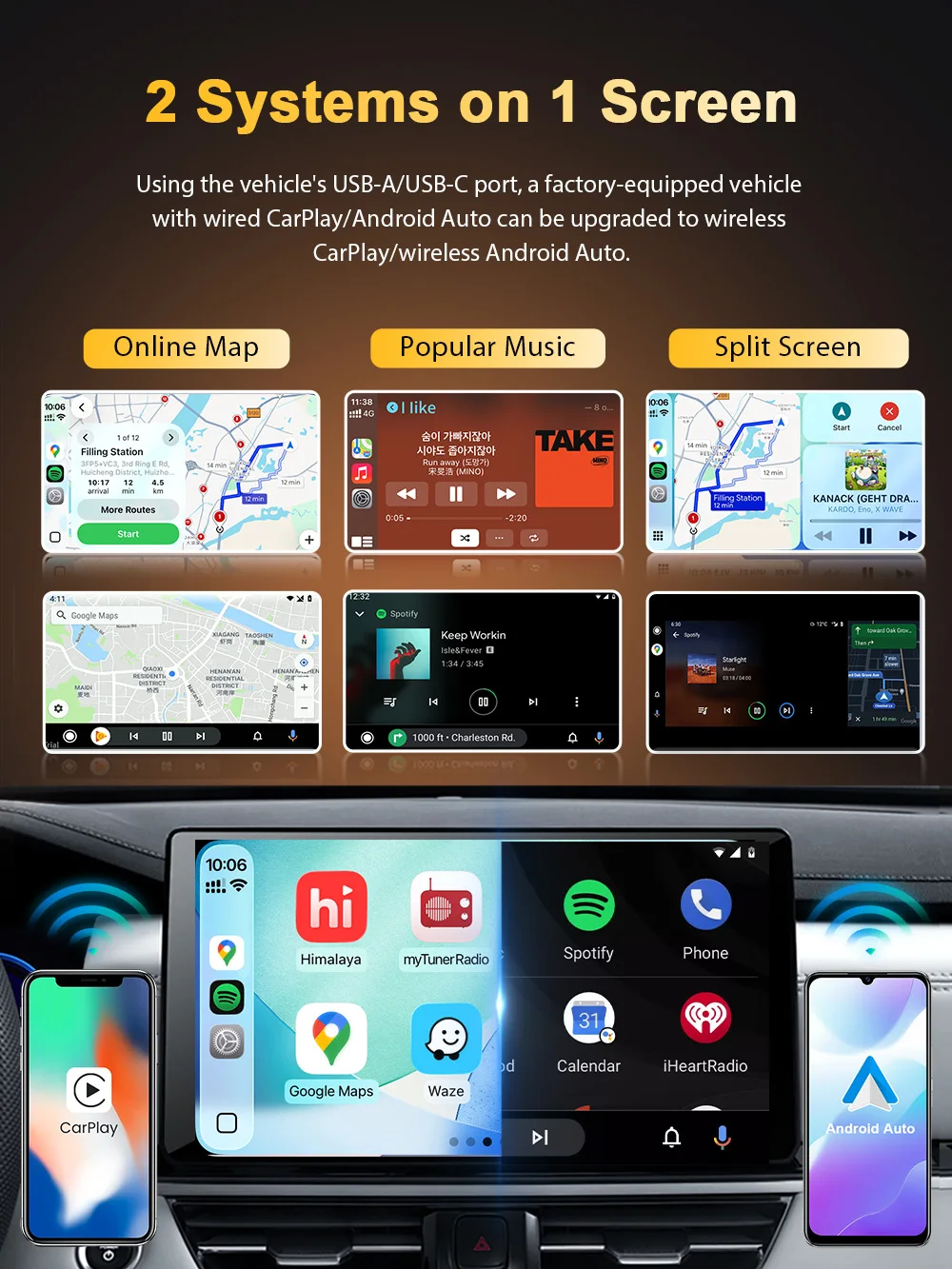 CarlinKit 2-in-1 CarPlay Android Auto Wireless Adapter WLAN 5GHz Kabelloses CarPlay Auto AI Box für Smart Car Systeme Plug-and-Play – Detail 6