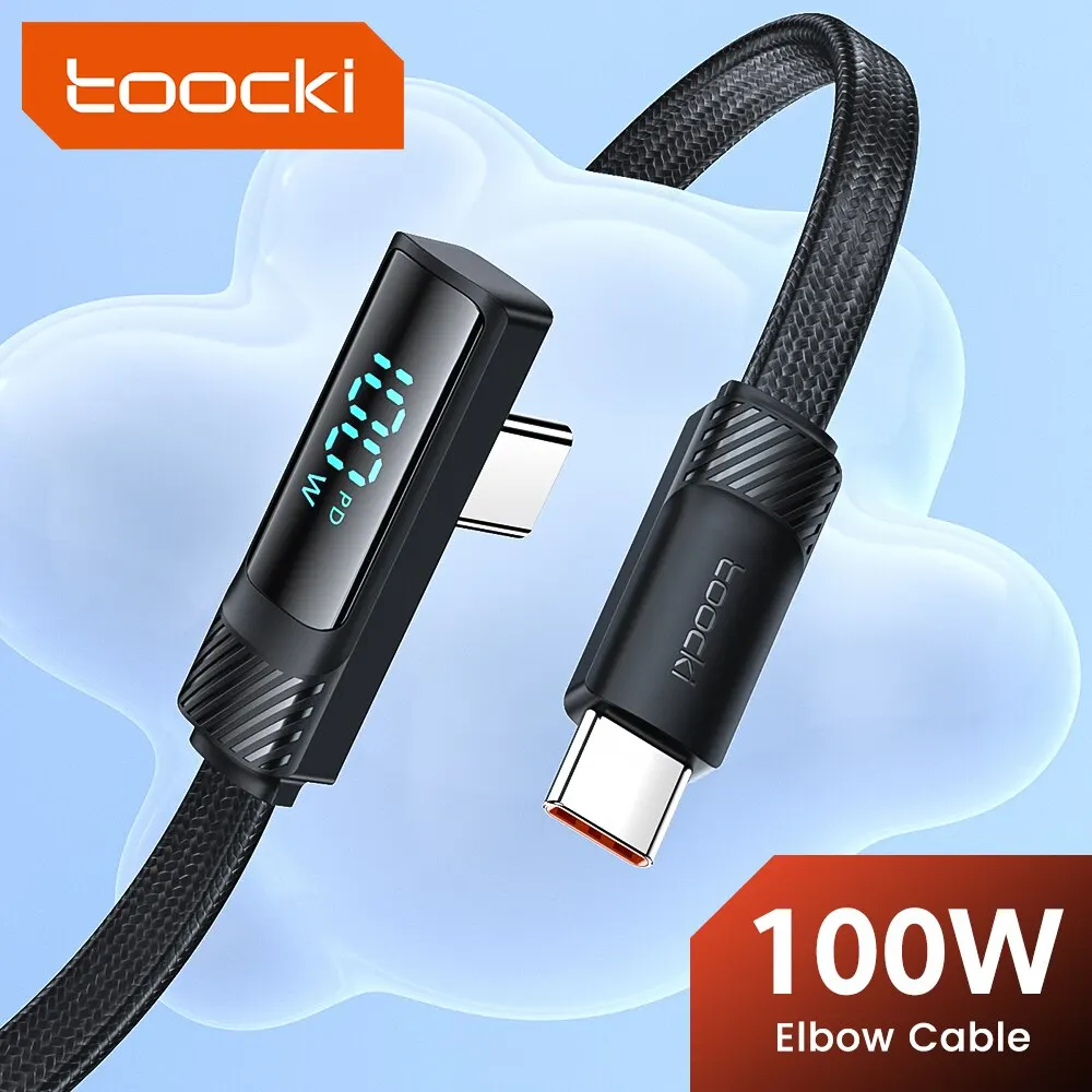 Toocki PD 100W USB C 타입 to USB C 케이블, 90 도 각도 디지털 디스플레이, 아이폰 15 삼성 화웨이 샤오미 USB C 충전기 코드 