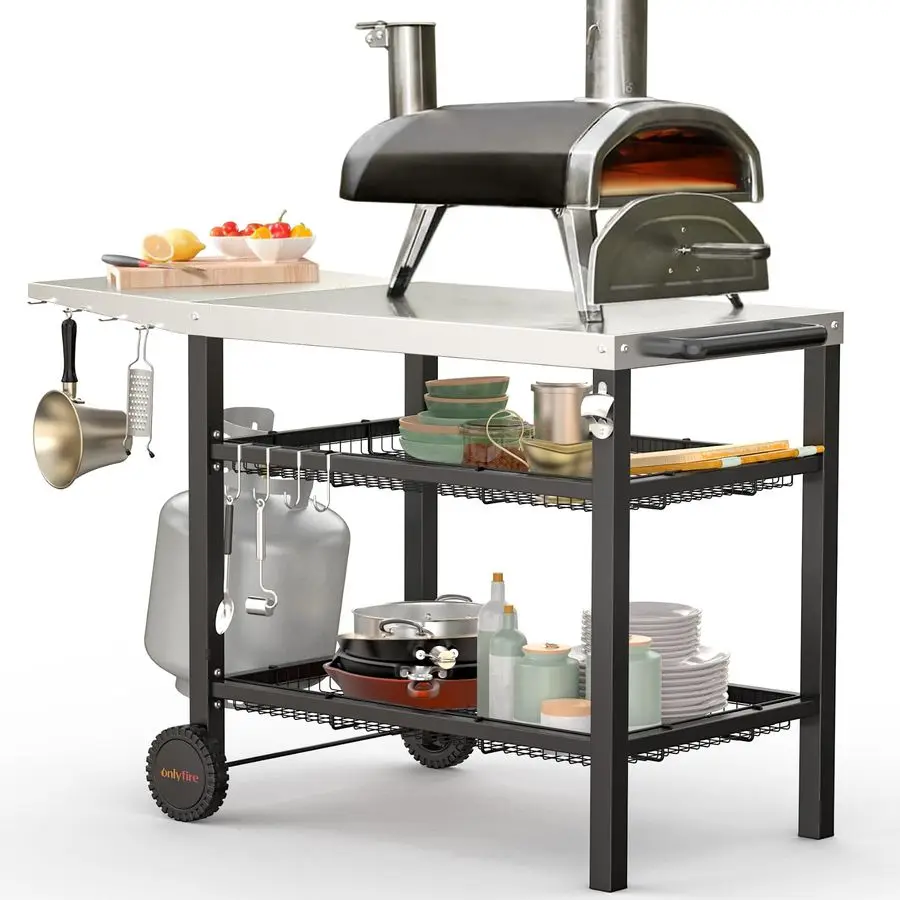 

Pizza Oven Table Cart for Ooni, Ninja Woodfire, Blackstone Griddle, Cuisinart Pizza Oven, Outdoor Stainless Steel Food Prep Tabl