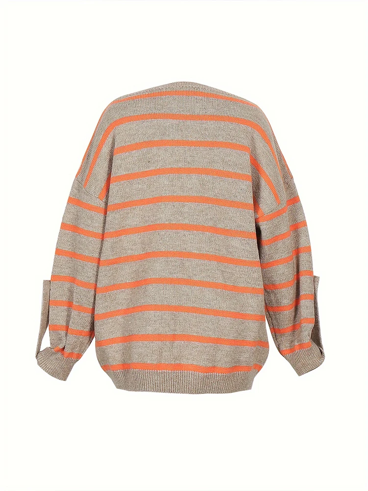 Women Knit Sweater Long Sleeve Crew Neck Striped Sweater Fall Winter Pullover Sweater Top