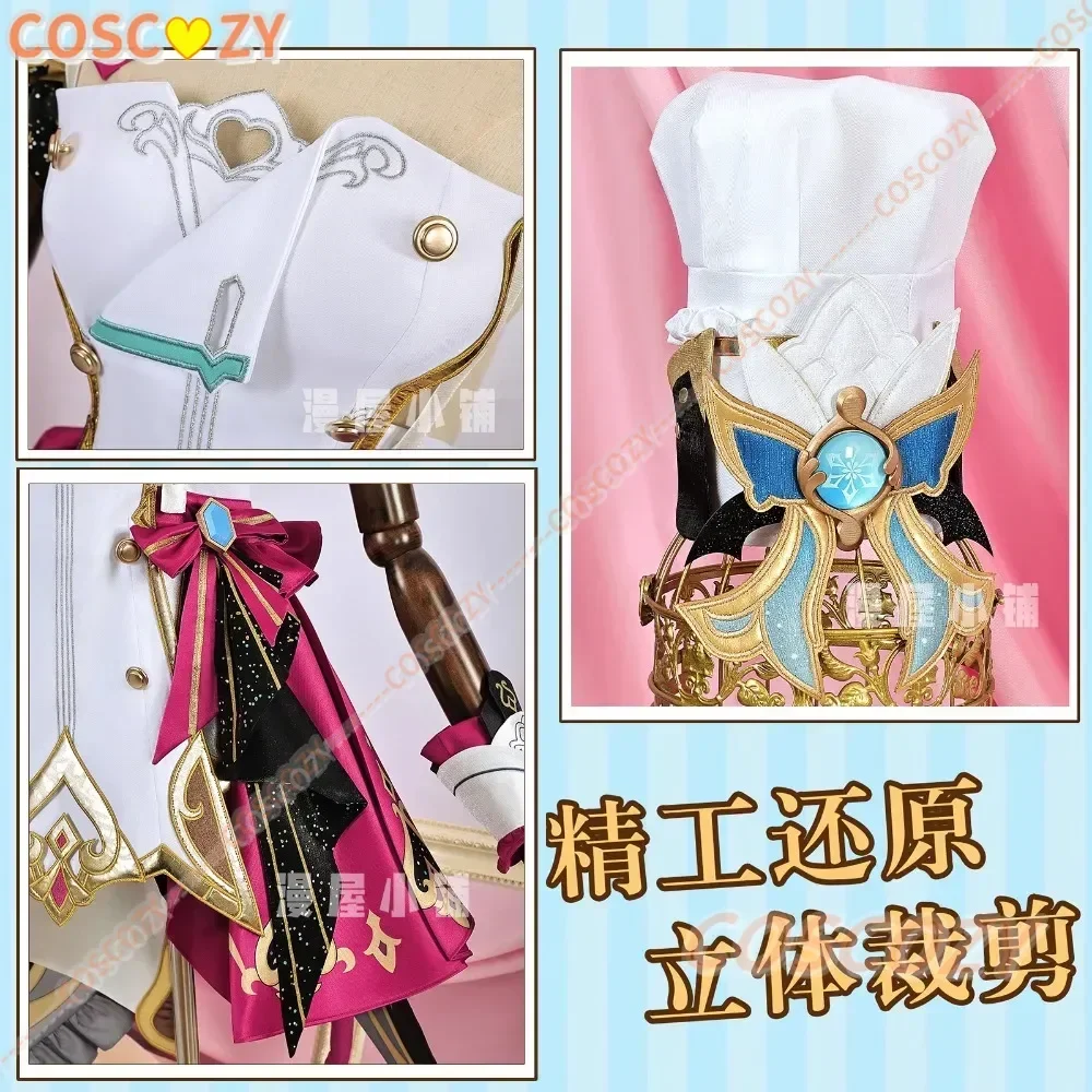 CosplayXS-2XL Escoffier Genshin تأثيري أنيمي لعبة Genshin تأثير تأثيري خادمة شعر مستعار ذيل ملابس حفلات الهالوين للفتيات